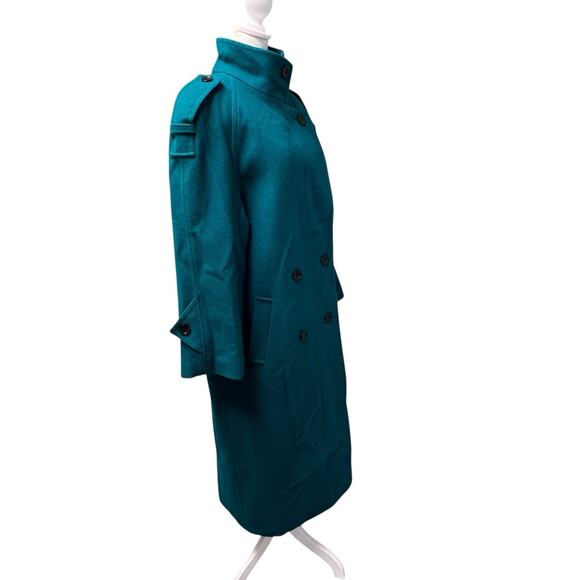 Vintage International Scene Teal Double Breasted Wool Trench Coat Size 11 / 12 - Picture 4 of 15